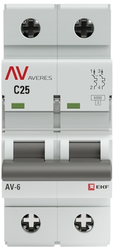 Автоматический выключатель AV-6 2P 25A (C) 6kA EKF AVERES