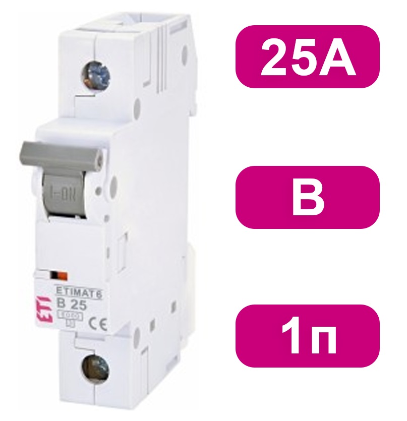 Автоматический выключатель ETIMAT6 B25/1 6кA ETI