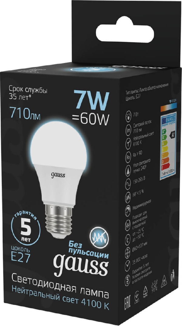 Лампа LED A60 E27 4100К 7Вт 710Лм Gauss