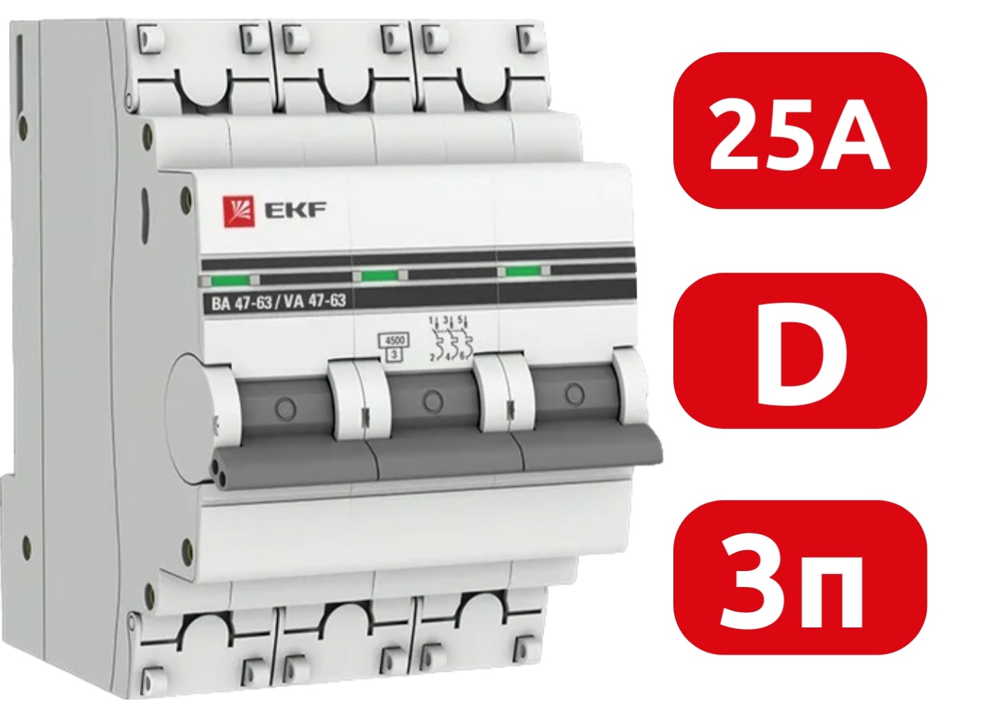 Автоматический выключатель ВА 47-63 D25/3 4.5кА Proxima EKF
