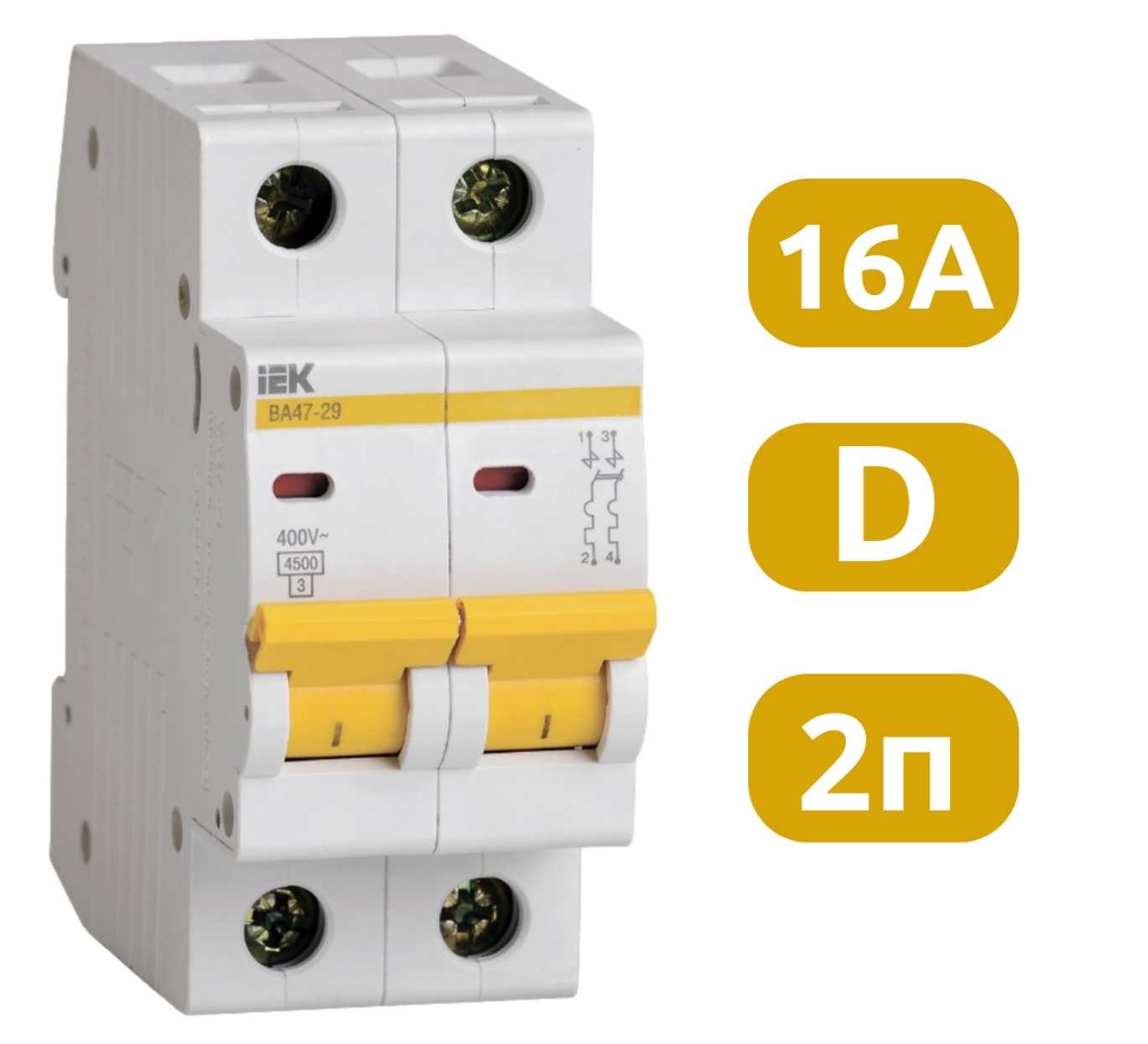 Автоматический выключатель ВА47-29 D16/2 4,5кА IEK