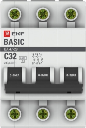 Автомат ВА 47-29 3P 32А (C) 4,5кА 400В Basic