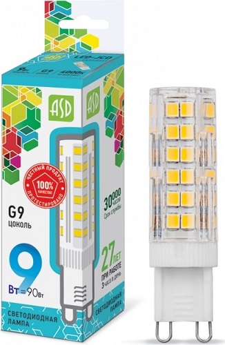 Лампа светодиодная LED-JCD-standard 9Вт 230В G9 4000К 810Лм ASD