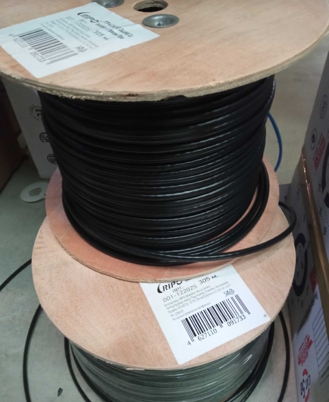 Кабель RIPO FTP4 CAT5E 24AWG 305м Cu (медь, outdoor) с одножильным тросом. черный