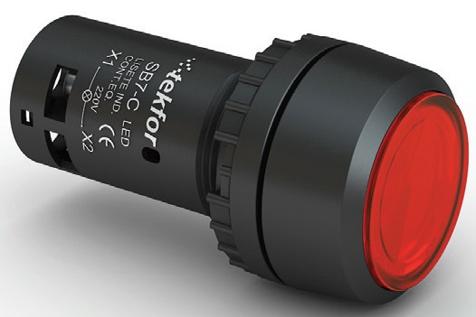Кнопка плоская, с пружинным возвратом, с подсветкой, LED, NO+NC, 24V, красная (SB7-CW3465-24V)