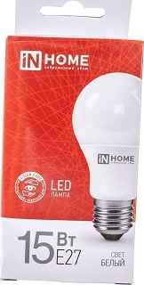 Лампа LED A60 Е27 4000К 15Вт 1350Лм IN HOME, 