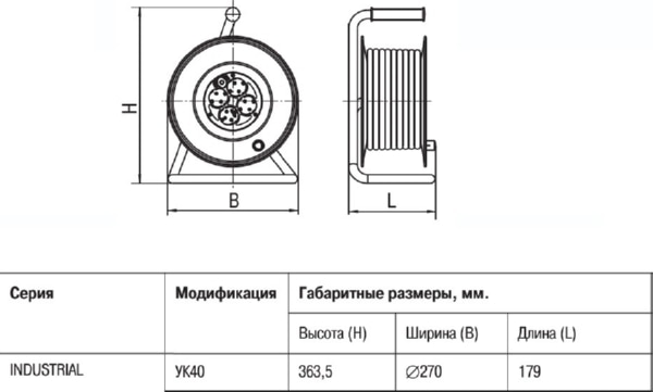 Удлинитель на катушке "Industrial" УК40 4 места с/з 40м 3х1,0 мм2 IEK