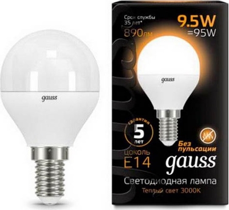 Лампа LED G45 E14 3000K 9.5Вт 890Лм Gauss