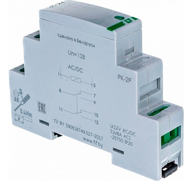 Реле PK-2P-12V F&F (12 AC/DC; I=2x8A)
