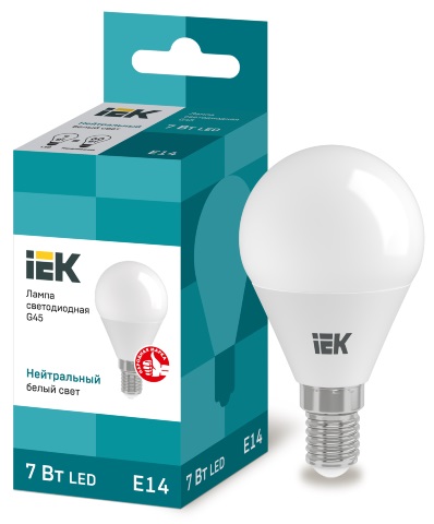 Лампа LED шар LED-G45 eco 7Вт 230В 4000К E14, 630Lm IEK