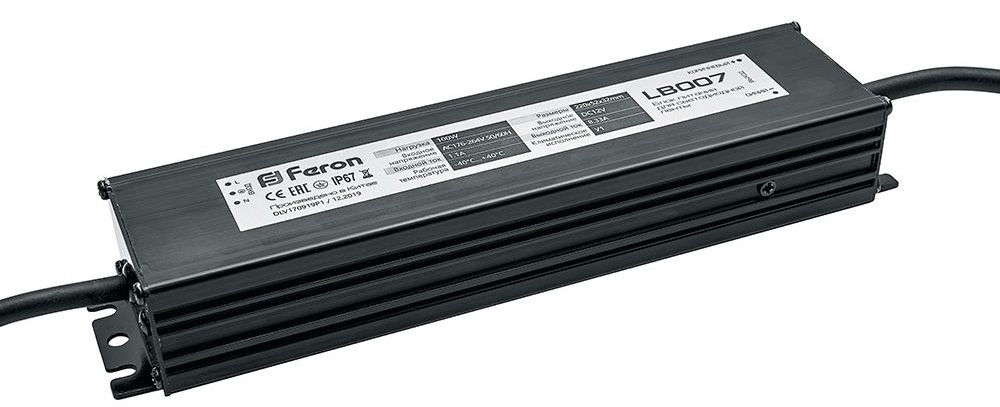 Трансформатор электронный для светодиодной ленты 100W 12V IP67 (драйвер) LB007 FERON