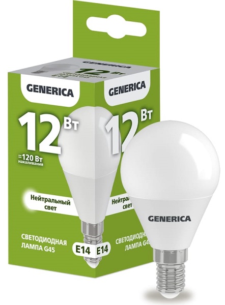 Лампа LED G45 E14 4000К 12Вт 1200Lm GENERICA