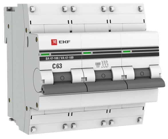 Автоматический выключатель 3P 63А (C) 10kA ВА 47-100 EKF PROxima