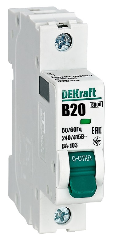 Автоматический выключатель ВА-103 B20/1 6кА Dekraft