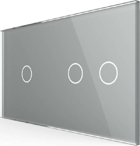Панель для двух сенсорных выключателей Livolo, 3 клавиши (1+2), цвет серый, стекло