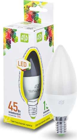 Лампа светодиодная LED-СВЕЧА-standard 5.0Вт 220В Е14 3000К 400Лм ASD
