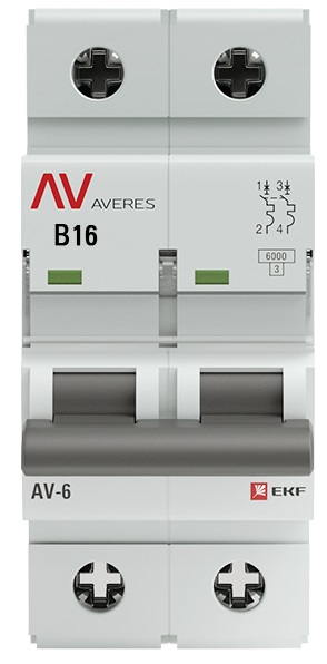 Автоматический выключатель AV-6 B16/2 6кА  AVERES EKF