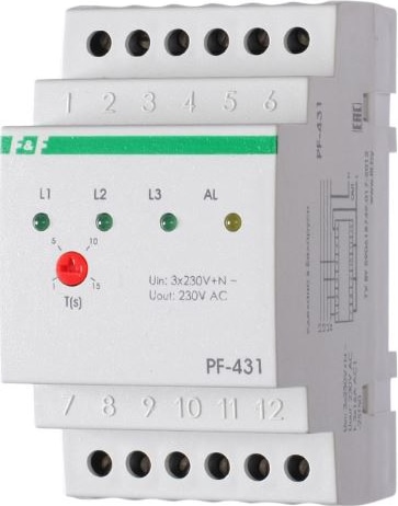 Переключатель фаз автоматический PF-431 (3ф, 16А, порог перекл 195В-L1,L2: 190В-23) F&F