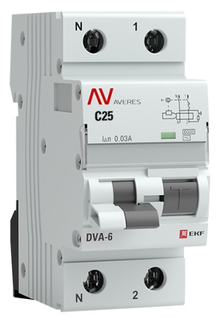 АВДТ DVA-6 C25/1+N 30мА, тип АС, 6кА AVERES EKF