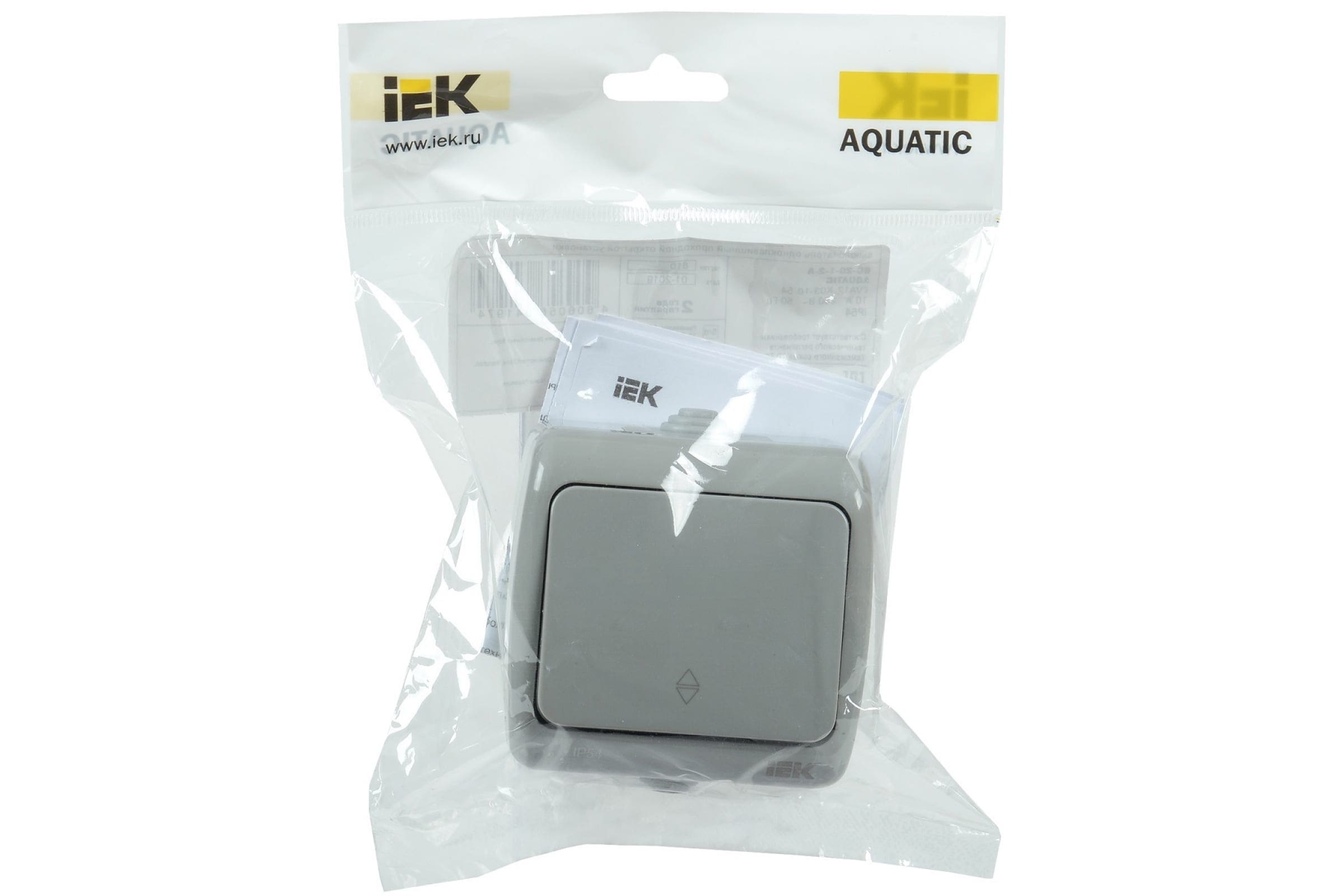 Выключатель ОУ проходной 1-кл. серый IP54 AQUATIC IEK