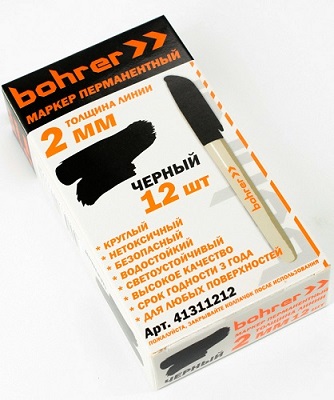 Маркер перманентный Bohrer 2 мм черный (круглый пулевидный) (1200/12)