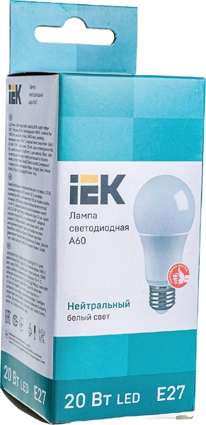 Лампа LED-A60 eco 20Вт 230В 4000К E27 1800Lm IEK