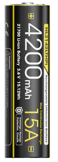 Аккумулятор Li-Ion с защитой NL2142LTHPi 21700 3.6v 4200mAh 15A (-40° C) NITECORE