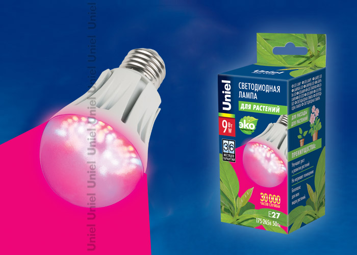 Лампа для растений LED-A60-9W/SP/E27/CL ALM01WH