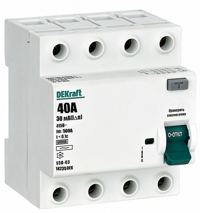 УЗО-03 40/4 30мА, тип AC, 6кА DEKraft