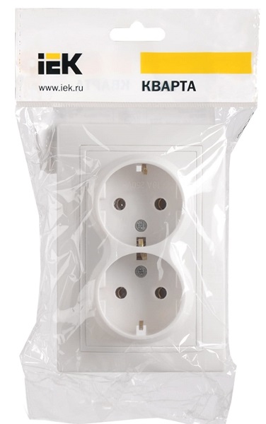 Розетка 2-я белая c/з 16А, РС12-3-КБ, Кварта, ИЭК