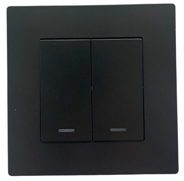 Выключатель 2-кл. с подсветкой чёрный A-011B "Aura" AWSproducts