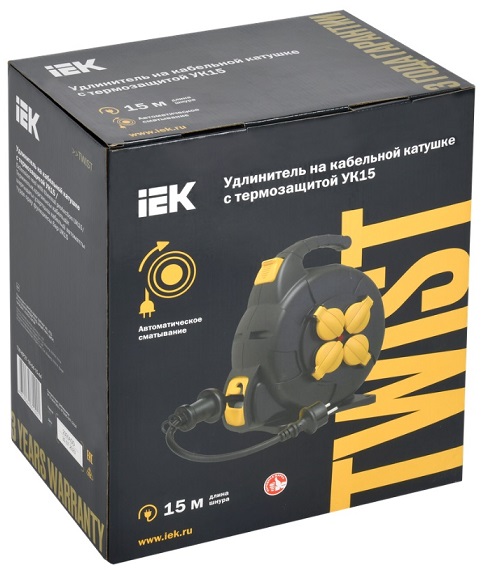 Удлинитель на катушке 4гн. 15м с/з IP44 КГ 3х1,5мм2 TWIST IEK