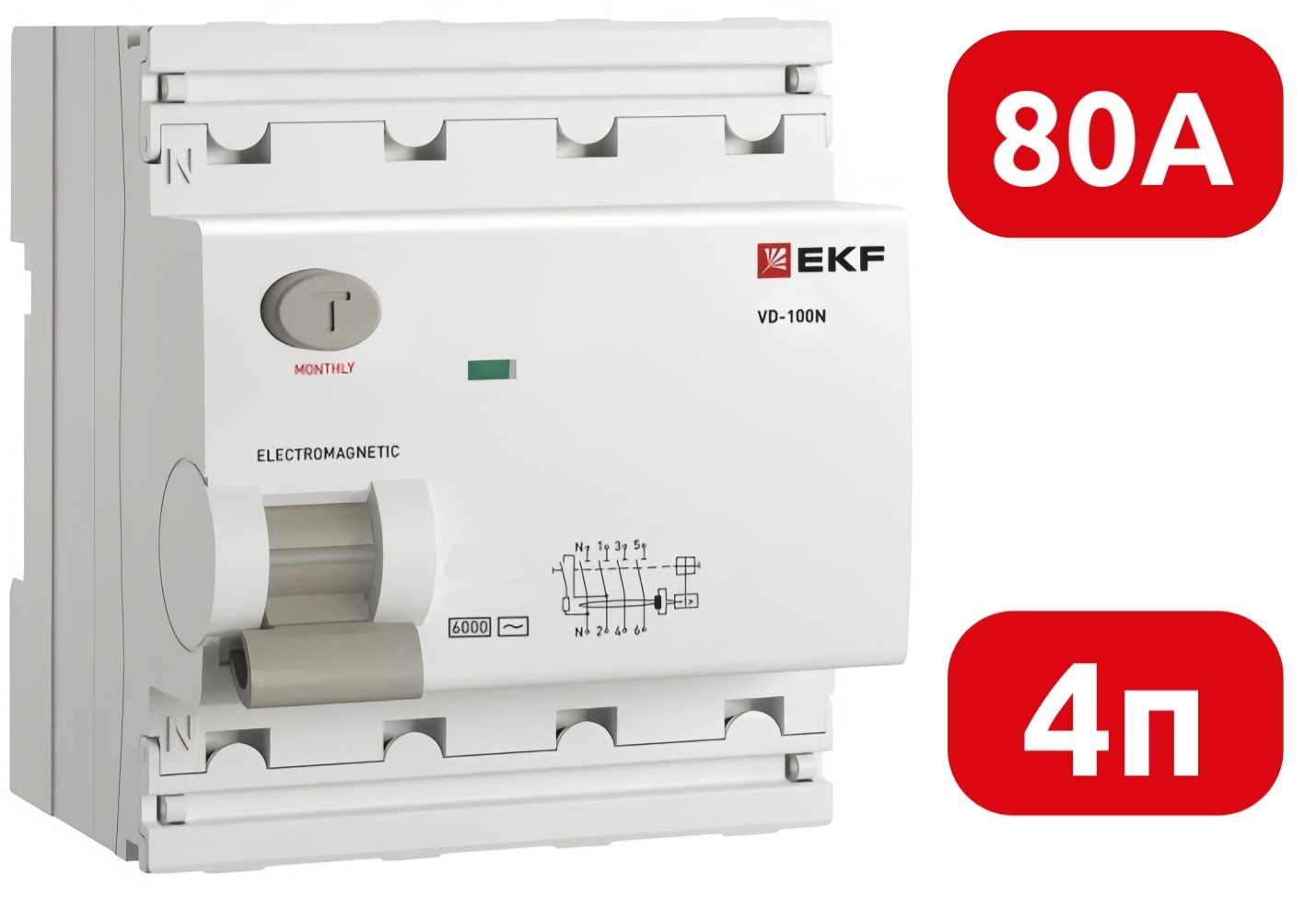 УЗО ВД-100N 80/4 30мА, тип A, 6кА PROXIMA EKF