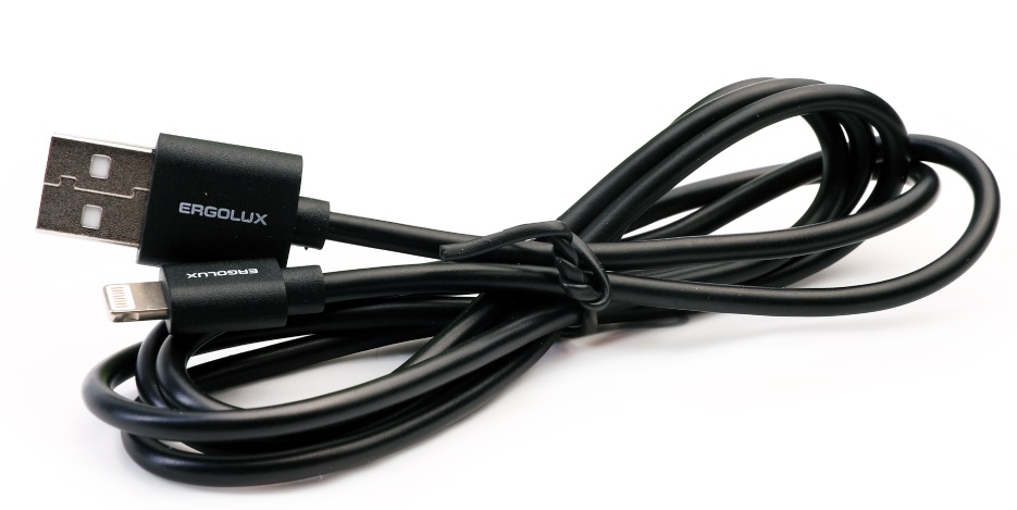 Дата-кабель ERGOLUX ELX-CDC01-C02 (USB-Lightning, 3А, 1,2м, Черный, Зарядка+Передача данных, Коробка