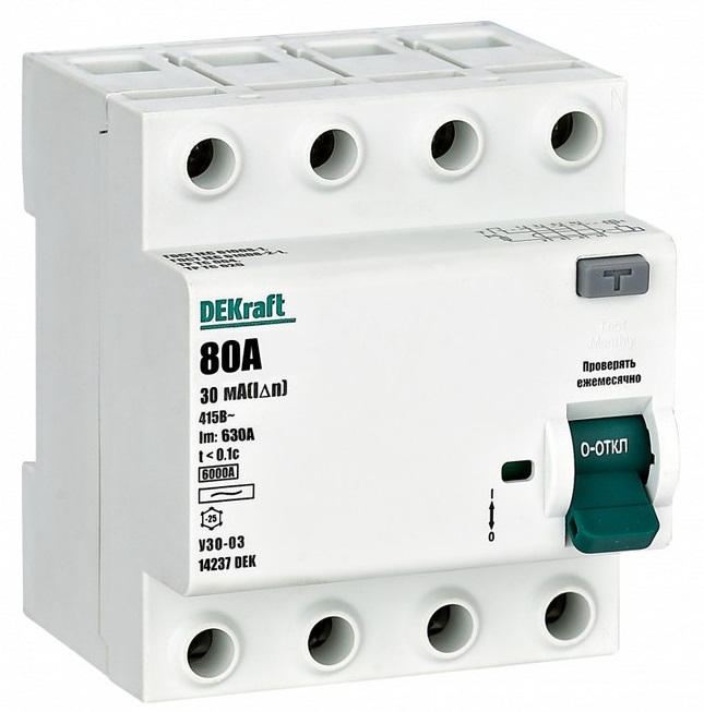 УЗО-03 80/4 30мА, тип AC, 6кА DEKraft
