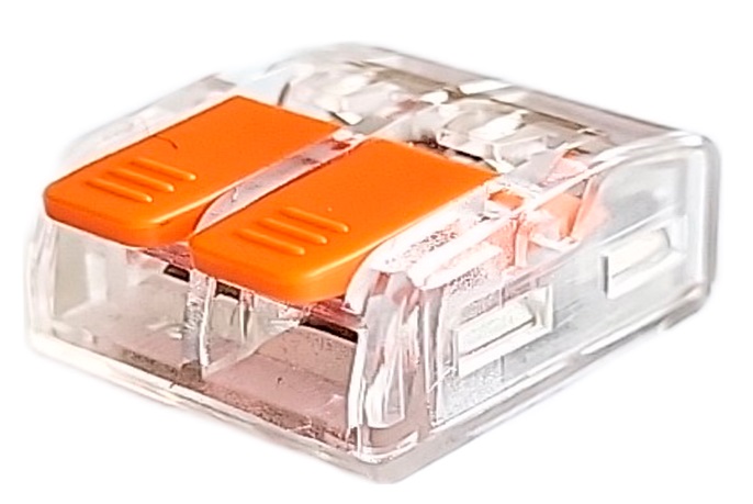 Клемма рычажковая 2 отверстия 0,08-2,5 (уп. 20шт) СМК221-412 прозр. DORI, уп