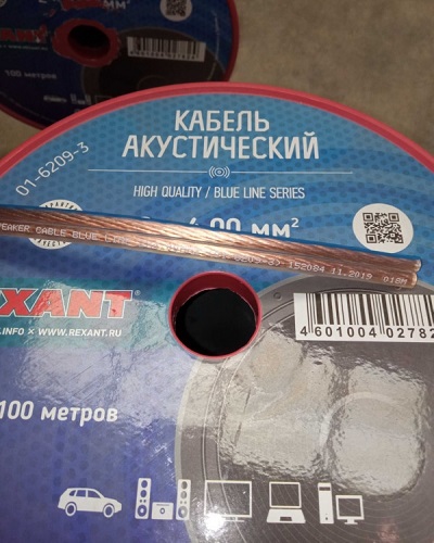 Кабель акустический, 2х4.00 мм2, прозрачный BLUELINE, 100 м.  REXANT