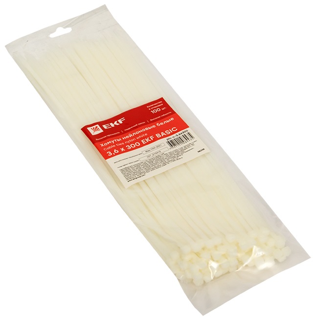 Хомут 3,6*300 белый нейлон (100 шт.) Basic (EKF), уп