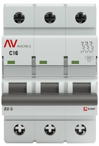 Автоматический выключатель AV-6 3P 16A (C) 6kA EKF AVERES