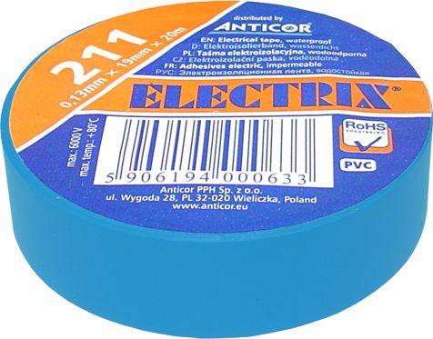 Изолента ELECTRIX 211  PCV (0,13mm*19mm*20m) синяя