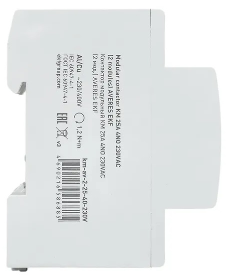 Контактор модульный КМ 25/40 (кат.230В AC, 4но, 25A AVERES) EKF