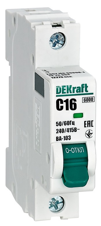 Автоматический выключатель ВА-103 C16/1 6кА Dekraft