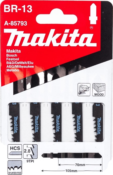 Пилки для лобзика № BR13 5шт. Makita (A-85793) для чистой и точной распиловки древесины.