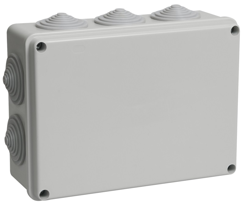 Коробка КМ41244 распаячная для о/п 190х140х70мм IP55 (RAL7035, 10 гермовводов)