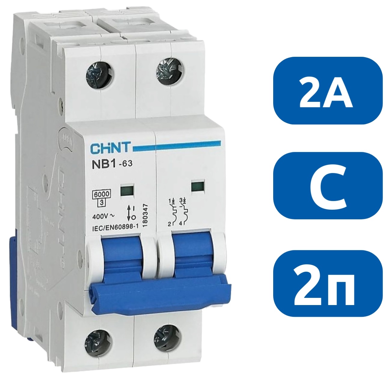 Автоматический выключатель NB1-63 C2/2 6кА CHINT