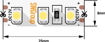 Лента LED 3528 4000K 9,6Вт/м 120LED/м 450Лм/м 12В 5м SWG