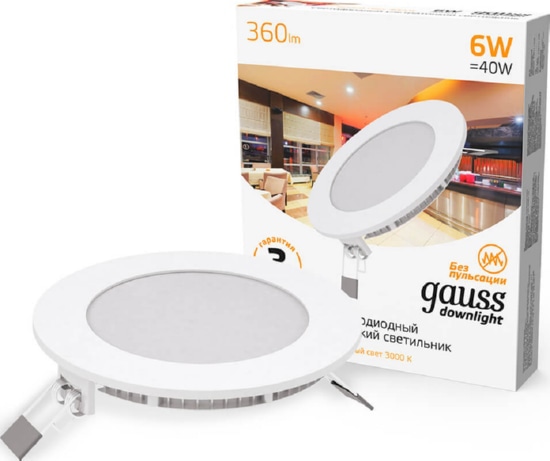 Светильник круглый LED GAUSS  6W 220V 360Lm 2700K, 