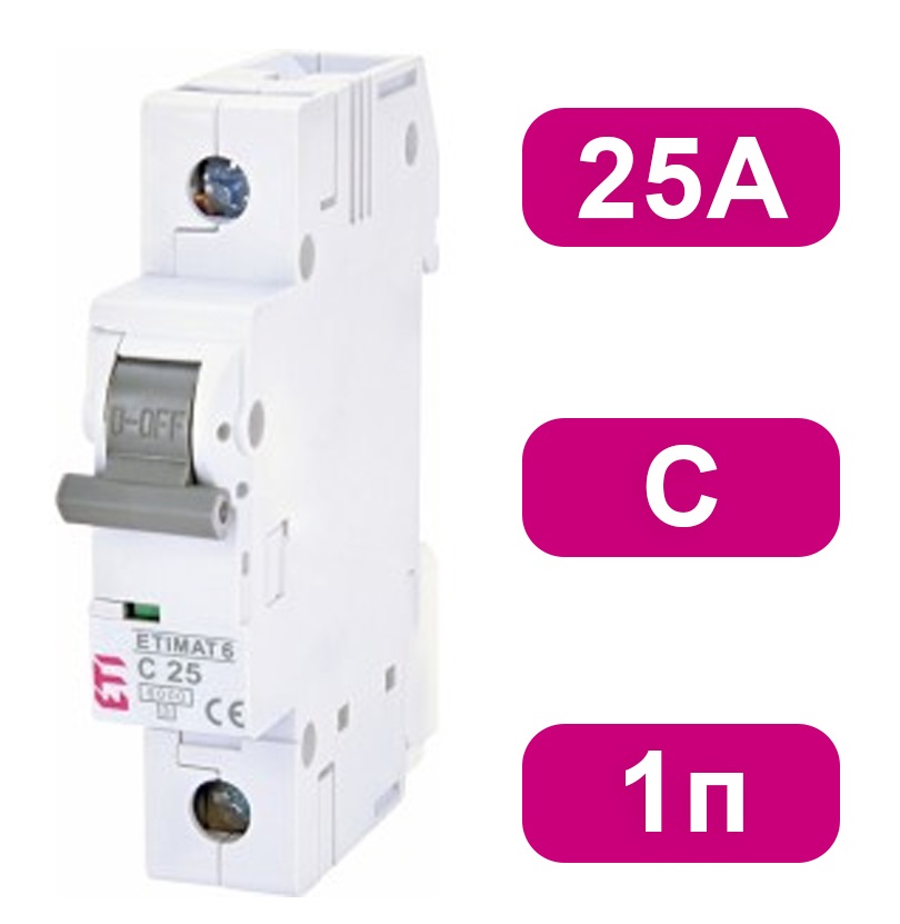 Автоматический выключатель ETIMAT6 C25/1 6кA ETI