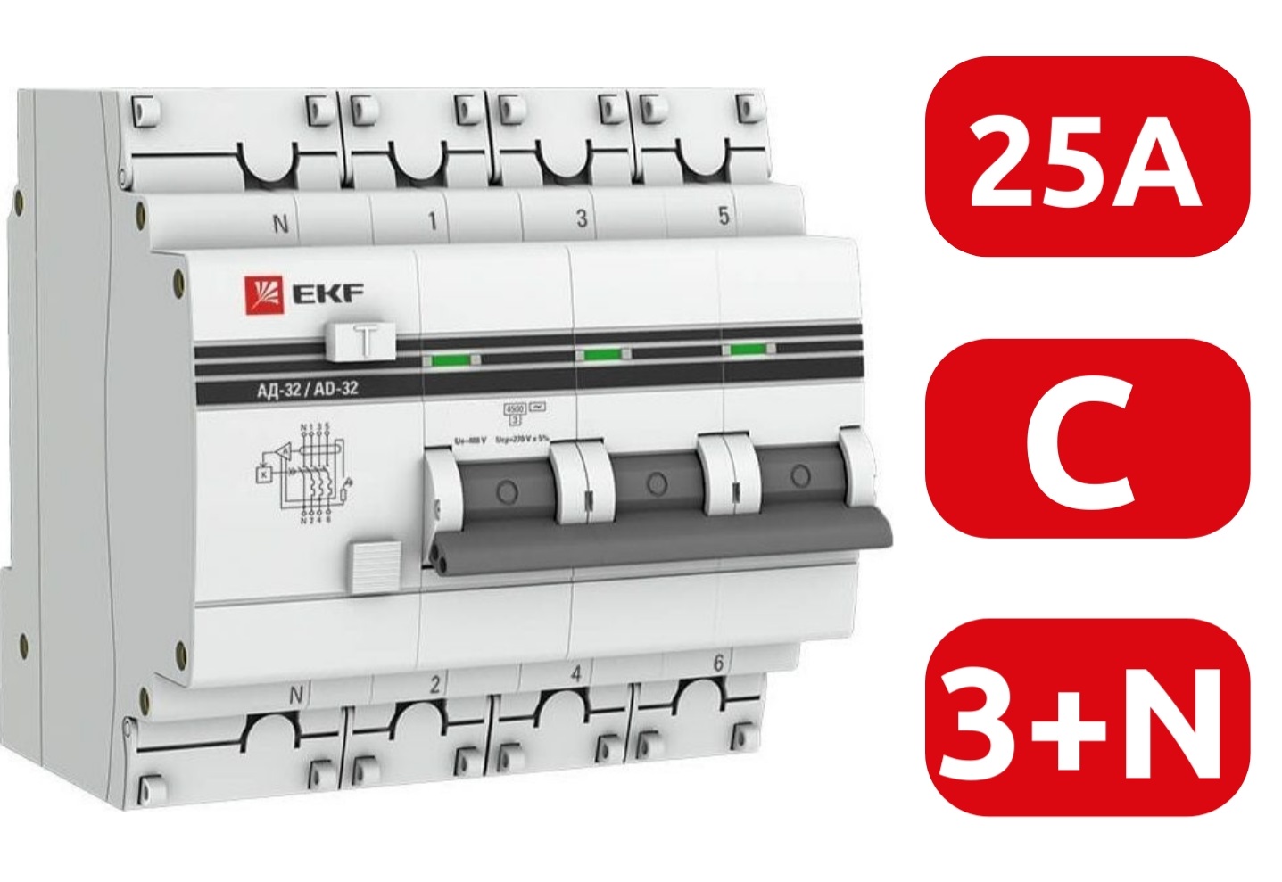 АВДТ АД-32 C25/3+N 30мА, тип АС, 4,5кА PROXIMA EKF