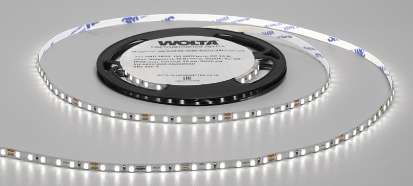 Лента LED SMD2835 10Вт 4000К 24В IP20 1300лм/м 120led/м 5мм (уп.5м) WOLTA